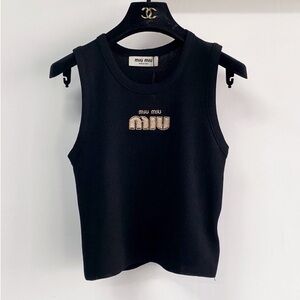 Miu Miu Black Tank Top with Gold Logo